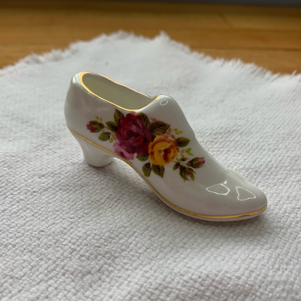 Ashleydale Fine Bone China Shoe Made in England Yellow and Pink Roses